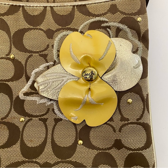 Coach Signature Crossbody with Yellow and Metallic Gold Leather Flower - Picture 5 of 17